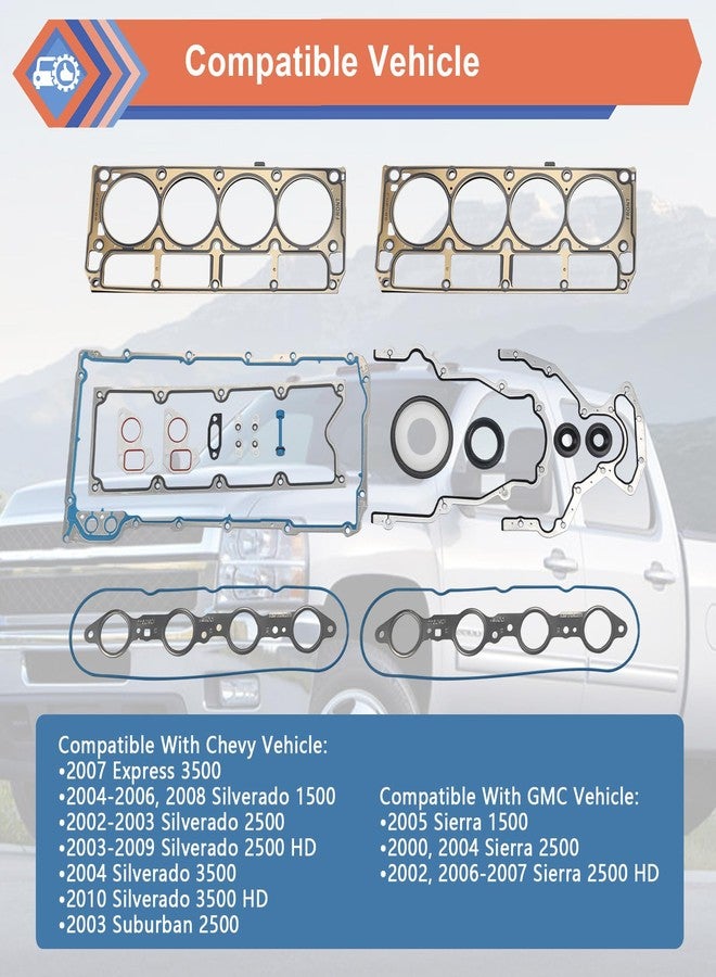 ZONFANT GEN 3 III New LS Gasket Set Kit and LS9 Head Gaskets Compatible with Chevy GMC Vehicle Silverado Sierra LS1 LS6 LQ4 LQ9 4.8L 5.3L 5.7L 6.0L LS Engine Gasket Kit, Replace#12551933 12558178 12611384 - Image 2
